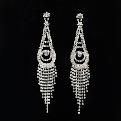 Bông tai khuyên đính đá dáng dài sexy pha lê rhinestone