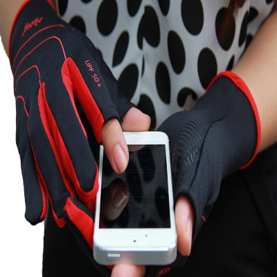 Găng tay hở ngón chống nắng UPF50+ đen đỏ Zigzag GLV00801
