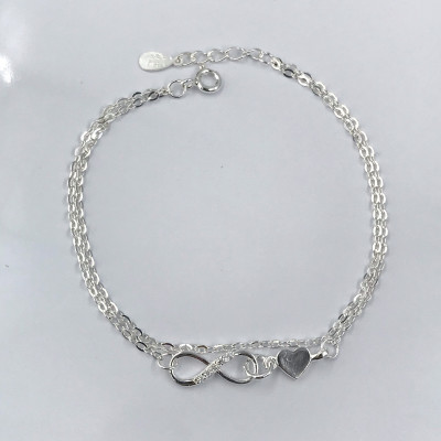 Lắc Tay Nữ Bạc 925 Dây Kép Trái Tim Vô Cực Mix Đá Cao Cấp BẠC HIỂU MINH LTU553