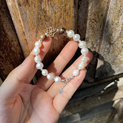 Lắc Tay Ngoc_Trai Mix Hoa Sen Trầm Hương Sánh Chìm - Lắc Bạc Ta Cao Cấp - Phù Hợp Tất Cả Các Mệnh