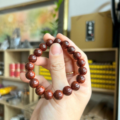 Vòng Gỗ Tử Đàn Ấn 10li - Vòng đeo tay Cao Cấp Tiểu Diệp Lá Nhỏ Kim Sa Nhiều Sao Phong Thủy