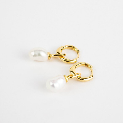 Bông Tai Ngọc Trai FW Thiết Kế UK Style (Hoop Drop Pearl) - MOOON Jewelry