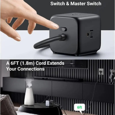 Cục sạc nhanh 65W GaN 3 DigiNest Cube 2xUSB C, 2xUSB A, 3xAC Ugreen 40861 CD268 - thương hiệu đến từ HongKong hàng chính hãng UGREEN có bảo hành !!!