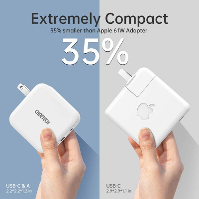 Adapter Củ Sạc Nhanh GaN 65W 1 Cổng USB, 1 Cổng Type C CHOETECH PD8002 Kèm Cáp Type C 65W Sạc Cho Macbook, Laptop, Smartphone - Hàng Chính Hãng