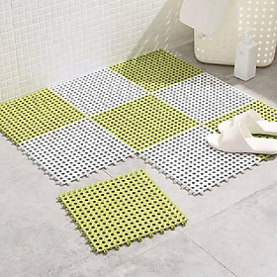 Combo 6 Tấm Thảm Nhựa Chống Trơn Trượt Nhà Tắm Lỗ Ghép Kháng Khuẩn GROFA (Giao Màu Ngẫu Nhiên )