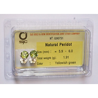 Bông tai nữ đá Peridot Ngọc Olivin tự nhiên mài giác tròn 6mm kiểm định