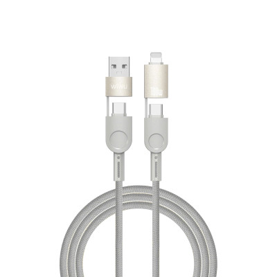 Cáp Sạc Đa Năng 4in1 sạc nhanh 100W dài 200cm USB-C + USB-A ra Type-C + L cho iPhone / cho iPad/ cho Macbook Laptop / Điện thoại thông minh hiệu WIWU Raptor - Chống Rối, Siêu Bền, Chip Thông Minh Tích Hợp, Sạc An Toàn - Hàng nhập khẩu