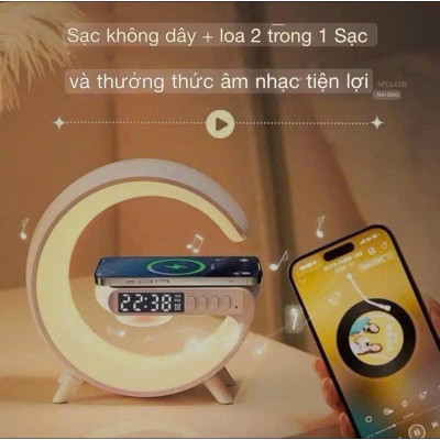 Loa Bluetooth Chữ G LED RGB, Sạc Nhanh Không Dây, Đèn Nháy Theo Nhạc, Đồng Hồ Báo Giờ Đa Chức Năng - HÀNG CHÍNH HÃNG MINIIN