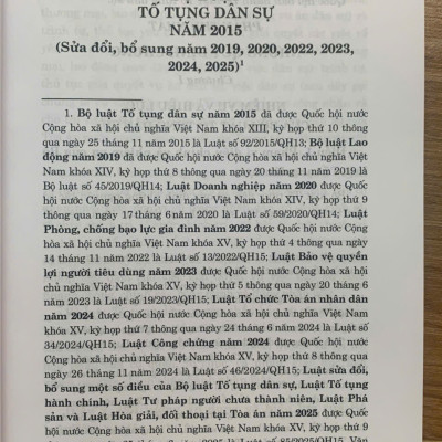Bộ luật tố tụng dân sự 2015 (sửa đổi bổ sung năm 2019, 2020, 2022, 2023, 2024, 2025)