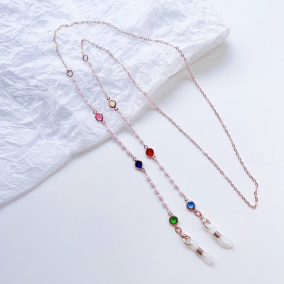 Dây đeo gọng kính mix hạt pha lê zircon nhiều màu sắc lấp lánh ấn tượng phong cách unisex Âu Mỹ