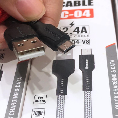 Dây sạc nhanh Ham mer C04 chân cắm Micro (V8) dòng điện 5v-2.4A, dây dù sạc nhanh hàng chính hãng, check Qr kiểm tra