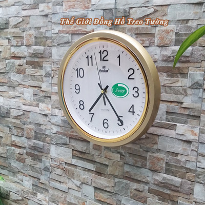 Đồng Hồ Treo Tường KIM TRÔI EASTAR Cao Cấp - Mặt Tròn Viền Vàng Kim Tuyến - Mặt số in Nổi 3D - Máy Kim trôi – Tặng Pin Maxell