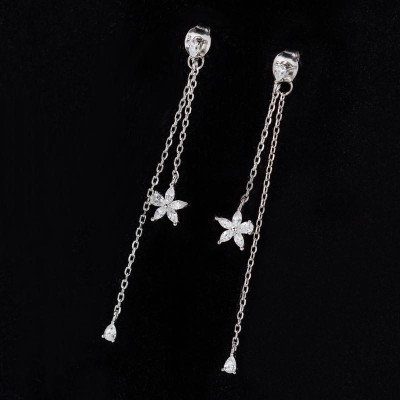 Khuyên tai bạc 925 hoa 5 cánh thả xích duyên dáng thanh lịch tiểu thư Dế Bạc - K5675