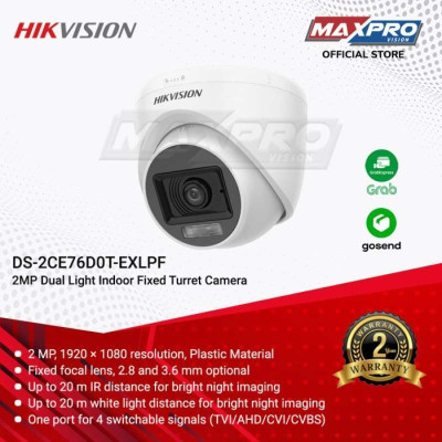 Camera TVI 2MP Hikvision đèn kép Hồng Ngoại & Ánh Sáng Trắng (3 chế độ thông minh)  DS-2CE76D0T-EXLPF, DS-2CE16D0T-EXLPF - Hàng chính hãng