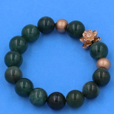 Chuỗi tay Cẩm Thạch Xanh Đậm 12 ly mix hoa sen vàng hồng VCTXDHSHBH12 - Vòng tay hoa sen inox 304, không rỉ sét