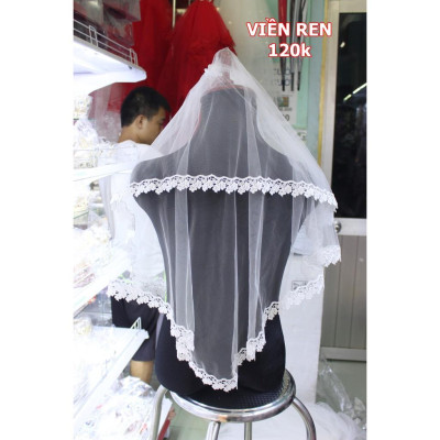 voan lup cô dâu viền ren nhẹ dài 90cm