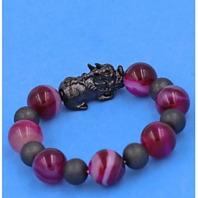 Chuỗi tay Tỳ Hưu inox mix Thạch Anh Hồng Sọc size 16 ly phối 6 bi - hợp mệnh Hỏa, mệnh Thổ - Chuỗi size XXL