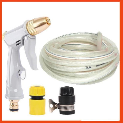 Bộ dây vòi xịt nước rửa xe, tưới cây tăng áp 3 lần, loại 20m (cút nhựa nối nhựa đen 713-2) 206846