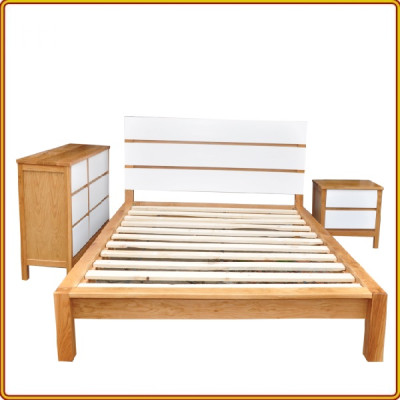 Giường ngủ gỗ sồi Juno sofa màu tự nhiên kết hợp trắng