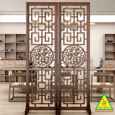 Vách ngăn phòng khách, vách ngăn tủ kệ bằng gỗ CNC407- Nội thất lắp ráp Viendong adv
