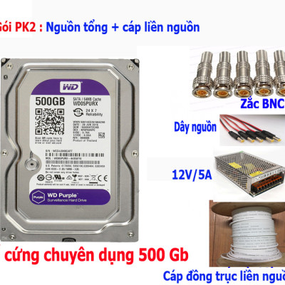 Bộ Camera HIKVISION 4 Mắt FULL HD 1080P - 2.0MPX Chính Hãng (Đủ phụ kiện lắp đặt + Ổ Cứng 500GB)