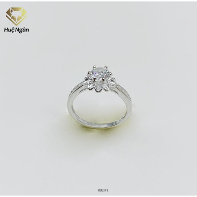 Nhẫn bạc 925 Huệ Ngân - 6 chấu Cánh hoa viền đá 6 li RR1175