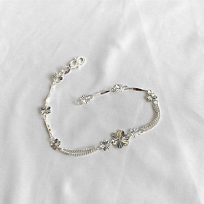 Lắc tay bạc 999 hoa mai phay lấp lánh long lanh Dế Bạc - LT2008