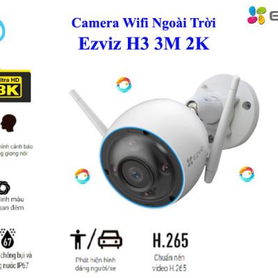 Camera IP Ngoài Trời Ezviz H3 2K 3MP - Phát hiện chuyển động thông minh, độ sắc nét cao, có màu ban đêm, vỏ hợp kim nhôm chống chịu thời tiết, chống nước IP 67 - Hàng chính hãng 