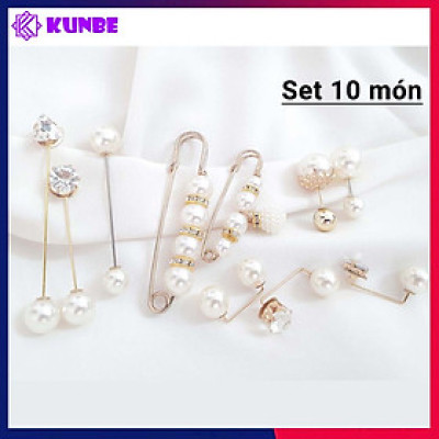 Set Ghim Trâm Cài Áo Ngọc Trai 2 Đầu KUNBE, Kiểu Dáng Mới Thiết Kế Sang Trọng Phong Cách Thời Trang