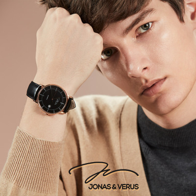 Đồng hồ đeo tay Nam hiệu JONAS & VERUS Y01562-A0.PPBLB, Máy Cơ (Automatic), Kính Sapphire chống trầy xước, Dây da Italy