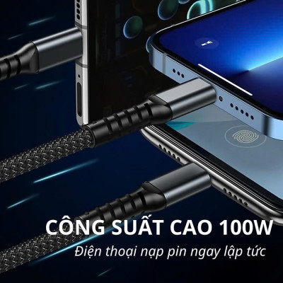 Dây Sạc 3 Đầu, Dây Sạc Nhanh 100W Với 3 Đầu Sạc Phù Hợp Với Nhiều Dòng Điện Thoại Dài Khoảng 1 Mét - Hàng Nhập Khẩu