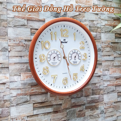 Đồng hồ EASTAR Kim Trôi có DẠ QUANG và NHIỆT ẨM KẾ Tự Động – Số nổi 3D Viền Vân Gỗ – Tặng Pin Maxell.