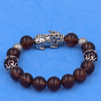 Vòng chuỗi đeo tay Đá Vân Rồng Nâu 10 ly VVRNTHTRHKHB10 - Vòng tay Tỳ Hưu inox phối charm - hợp mệnh Kim, mệnh Thổ