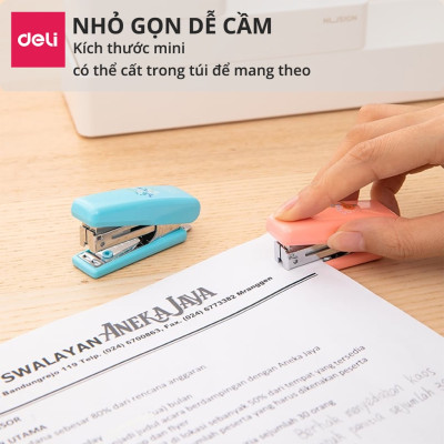  Dập ghim mini #10 Deli, 12 trang, Xanh, Hồng - 1 cái E0222