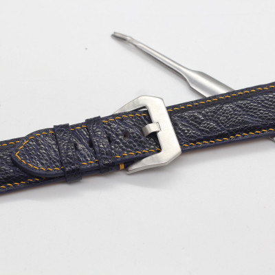 Dây Đồng Hồ Da Đà Điểu Thật Songhan Leather Hoàn Thiện Thủ Công Tỉ Mỉ, Màu Xanh Khóa Lổ To, BH 6 Tháng PROT-00