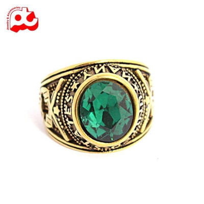 Nhẫn nam cao cấp thời trang titan thép không gỉ kiểu nhẫn mỹ mạ vàng trangsucpt đá xanh lá PTNNA219