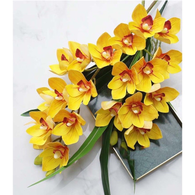 Cành hoa địa Lan giả - 1 cành - 9 bông - Nhiều loại màu sắc - Cây giả, hoa lụa Decor trang trí nhà cửa