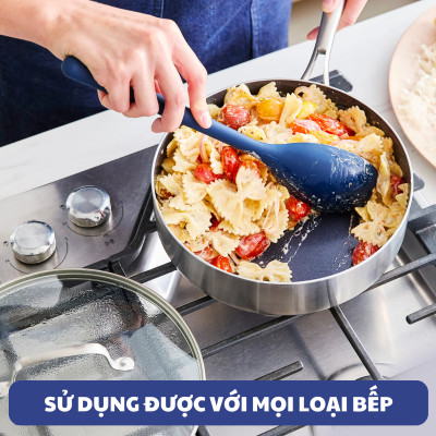 Quánh chống dính có miệng rót thép không gỉ phủ tinh thể kim cương cao cấp Blue Diamond 16cm có nắp kính