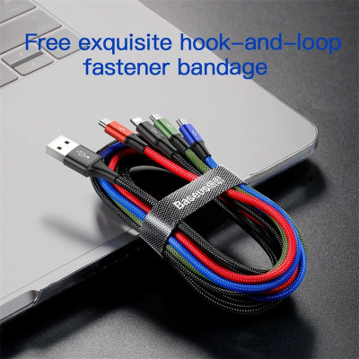 Dây cáp sạc đa năng Baseus Rapid 4 in 1 Lighning, 2 Type-C,  Micro USB, cho iPhone/ iPad, Smartphone & Tablet Android (3.5A, 1.2M, Fast charge 4 in 1 Cable) - Hàng chính hãng