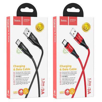 Cáp Sạc Và Truyền Dữ Liệu Hoco U93 Cổng Type-C Có Đèn Led Dây Dài 1.2m - Hàng Chính Hãng