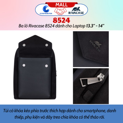 Balô Rivacase 8524 Để Vừa Laptop 13.3" - 14" - Bảo Hành 24 Tháng - Hàng Chính Hãng