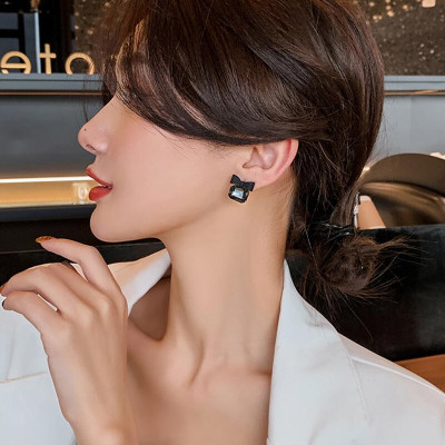 Bông tai nơ pha lê đơn giản sang trọng phụ kiện xinh