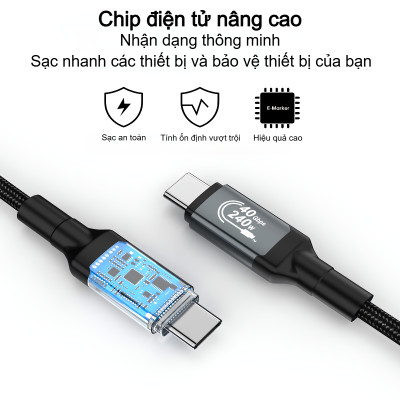 Cáp sạc nhanh Type C to Type C 240W Choetech XCC-1040 hỗ trợ truyền tải dữ liệu 8K@60Hz (Hàng chính hãng)
