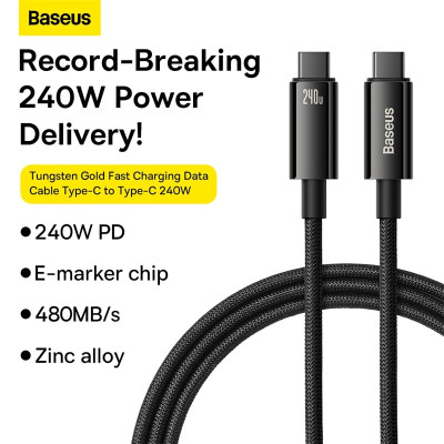 Cáp sạc nhanh Baseus Tungsten Gold Fast Charging Data Cable Type-C to Type-C CAWJ PD 240W- Hàng chính hãng