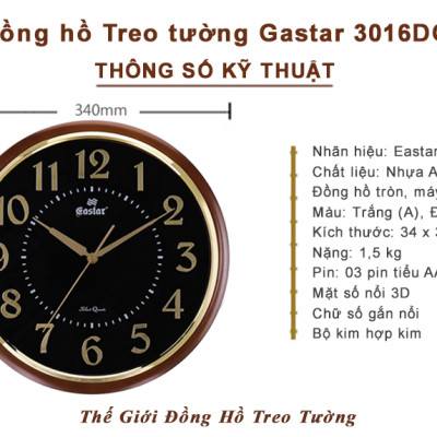 Đồng Hồ NHẠC CHUÔNG Báo Giờ Có 16 Điệu NHẠC GÕ Báo Giờ - Máy Kim Trôi EASTAR Nhật - Số nổi 3D Viền Nâu Mặt Đen – Tặng Pin Maxell - Bảo Hành 1 Năm