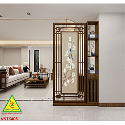 Vách ngăn phòng khách, vách ngăn tủ kệ bằng gỗm bình phong tranh VNTK406- NỘI THẤT LẮP RÁP VIENDONGADV