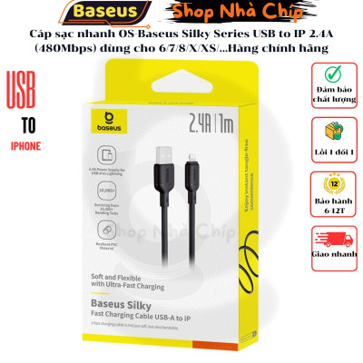 Cáp sạc nhanh OS-Baseus Silky Series USB to IP 2.4A (480Mbps) dùng cho 6/7/8/X/XS/...Hàng chính hãng