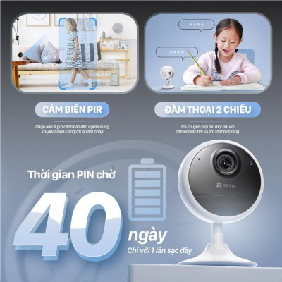 Camera WiFi EZVIZ CB1 Không Dây Pin Sạc 1600 mAh, Đàm Thoại 2 Chiều Trong Nhà - TRANGIATELECOM Hàng nhập khẩu