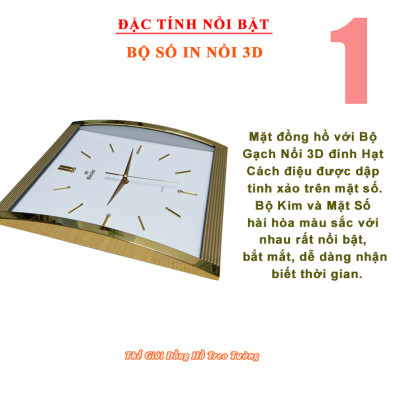 Đồng Hồ KIM TRÔI EASTAR Mặt Kính Cong Cao Cấp - Mặt Chữ nhật Ánh Kim - Tặng Pin Maxell - BH 1 Năm - Decor Trang Trí Treo Tường