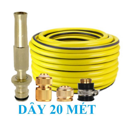 Bộ dây vòi xịt nước rửa xe, tưới cây . tăng áp 3 lần, loại 20m 206587 đầu đồng, cút đồng